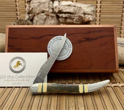 Case XX Wild Horse Custom Mammoth Fossil & Jade Damascus Medium Toothpick Knife #1 - Image 4