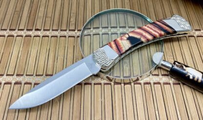 Buck 110 USA Wild Horse Custom Red Cross-Cut Mammoth Fossil Hunter Knife #01 - Image 2