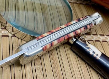 Buck 110 USA Wild Horse Custom Red Cross-Cut Mammoth Fossil Hunter Knife #01 - Image 4