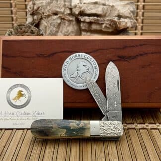 Case XX Wild Horse Custom Blue Mammoth Fossil Raindrop Damascus Barlow Knife #04