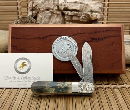 Case XX Wild Horse Custom Blue Mammoth Fossil Raindrop Damascus Barlow Knife #04