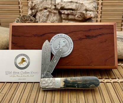 Case XX Wild Horse Custom Blue Mammoth Fossil Raindrop Damascus Barlow Knife #04 - Image 4