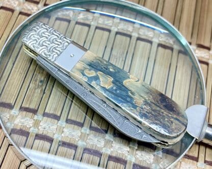 Case XX Wild Horse Custom Blue Mammoth Fossil Raindrop Damascus Barlow Knife #04 - Image 3