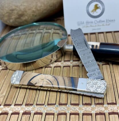 Case XX Wild Horse Custom Cross-Cut Mammoth Fossil Damascus Razor Knife #01 - Image 2