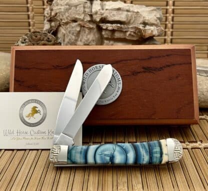 Case XX Wild Horse Custom Blue Cross-Cut Mammoth Fossil Trapper Knife #3 - Image 4