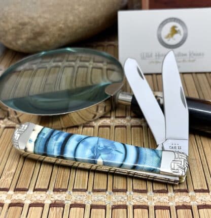 Case XX Wild Horse Custom Blue Cross-Cut Mammoth Fossil Trapper Knife #3 - Image 2