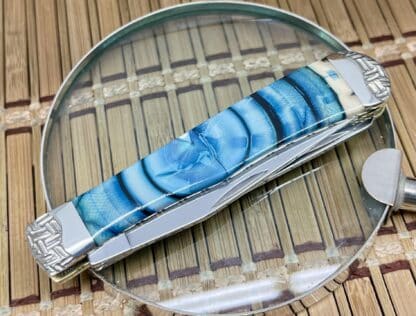 Case XX Wild Horse Custom Blue Cross-Cut Mammoth Fossil Trapper Knife #3 - Image 3