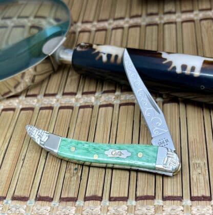 Intricate Engraved Toothpick – Case XX Custom Emerald Green Bone Knife (#4 of 5) - Image 2