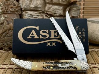 case xx fishing knife, bone stag engraved