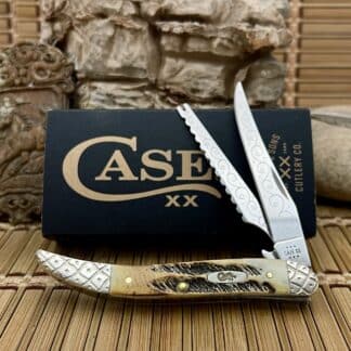 case xx fishing knife, bone stag engraved