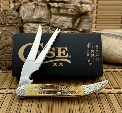 Legendary Case XX Fishing Knife – 6.5 Bone Stag with Custom Scrolled Blade (#02 of 50) - Image 4