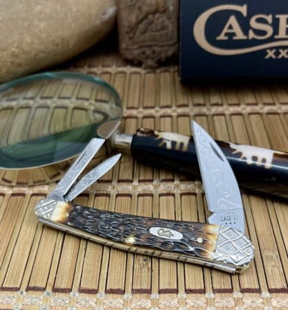 Case Whittler Knife – Custom Seahorse Whittler in Amber Bone with Engraved Bolsters (#001 of 100) - Image 2