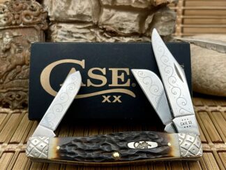 engraved pocket knife - case large stockman peachseed amber bone