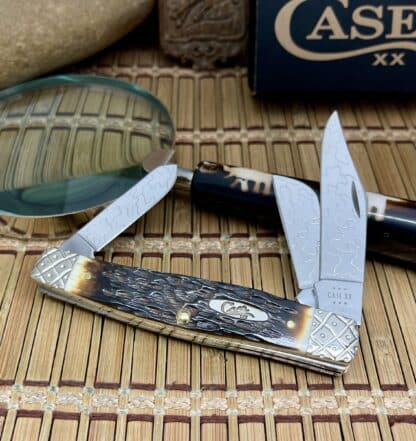 Large Stockman Knife – Case XX Custom Peachseed Amber Bone with Engraved Bolsters & Filework - Image 3