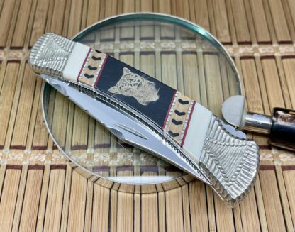 Buck 110 Painted Pony PROTOTYPE – Ebony & Mammoth Ivory Jaguar | Hand Engraved - Image 3