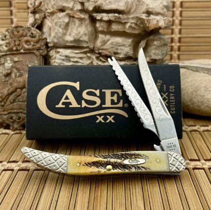 Case XX Custom Scrolled Bone Stag Fishing Knife