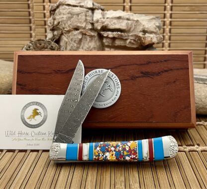 Wild Horse Damascus Trapper Knife – Multi-Turquoise & Coral | #2 of 5 - Image 4