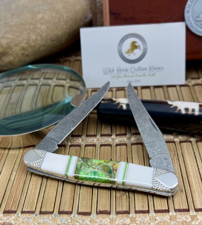 Wild Horse Damascus Muskrat Knife – Mammoth Fossil, Green Turquoise & Pyrite | #1 of 3 - Image 2