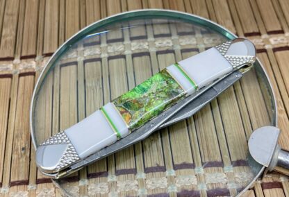 Wild Horse Damascus Muskrat Knife – Mammoth Fossil, Green Turquoise & Pyrite | #1 of 3 - Image 3