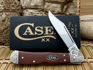 Case XX Custom Engraved Dark Red Burlap Copperlock Knife