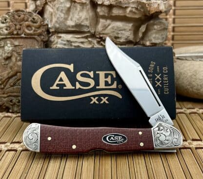 Case XX Custom Engraved Dark Red Burlap Copperlock Knife