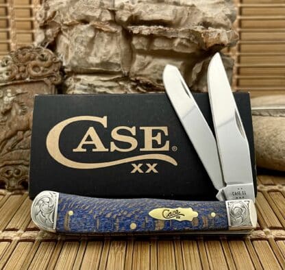Case XX Custom Scrolled Blue Sycamore Trapper Knife