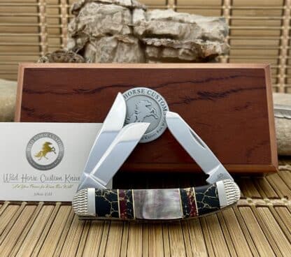 🔥 #1 of 3 – Wild Horse Custom Black Onyx Sowbelly Knife – Black Lip Pearl & Gold Vein Inlays - Image 5
