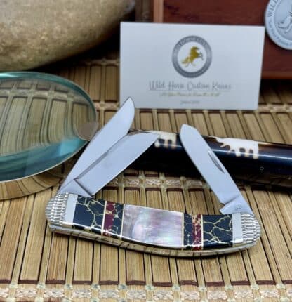 🔥 #1 of 3 – Wild Horse Custom Black Onyx Sowbelly Knife – Black Lip Pearl & Gold Vein Inlays - Image 3