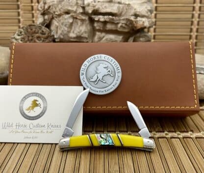 Stunning #1/2 Wild Horse Custom Yellow Spiny Small Congress Knife – Abalone Inlays - Image 5