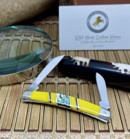 Stunning #1/2 Wild Horse Custom Yellow Spiny Small Congress Knife – Abalone Inlays - Image 4
