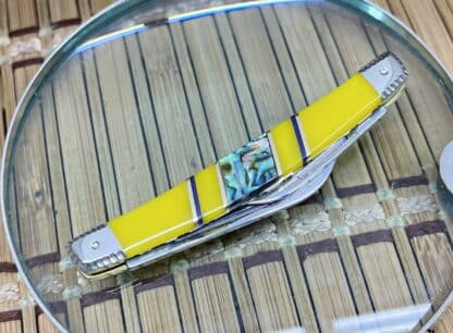Stunning #1/2 Wild Horse Custom Yellow Spiny Small Congress Knife – Abalone Inlays - Image 3
