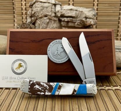 Case XX Wild Horse Custom Mother of Pearl & Brown and White Jasper Trapper Knife