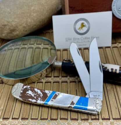 Wild Horse Custom Mother of Pearl & Brown and White Jasper Trapper Knife #1/2 - Image 2