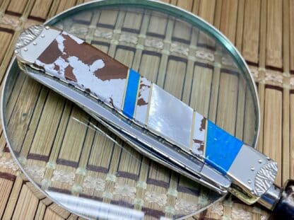 Wild Horse Custom Mother of Pearl & Brown and White Jasper Trapper Knife #1/2 - Image 4