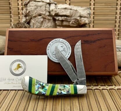 Case XX Wild Horse Custom Jade Damascus Saddlehorn Knife