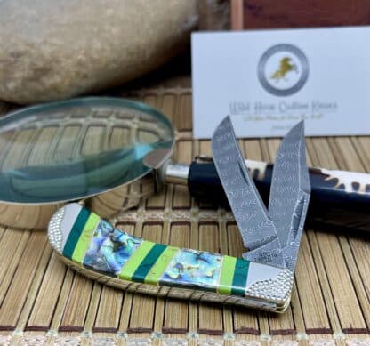Case XX Wild Horse Custom Jade Damascus Saddlehorn Knife - Image 2