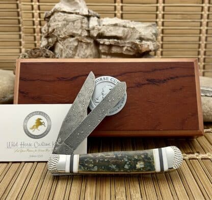 Case XX Blue Mammoth Ivory Damascus Trapper – Wild Horse Custom #1/1 - Image 5
