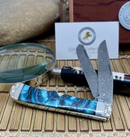 Wild Horse Custom #08 Blue Cross Cut Mammoth Trapper Damascus - Image 2