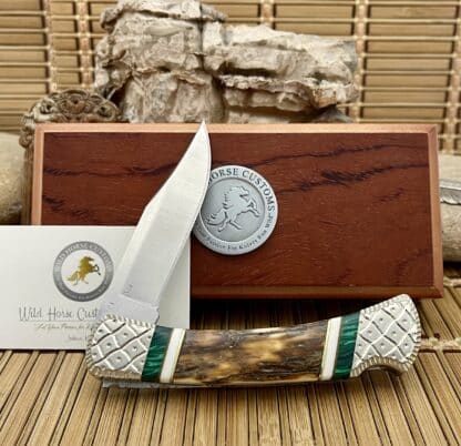 Wild Horse Custom Buck 110 Mammoth Ivory and Malachite Lockback Knife #1 of 3 - Image 6