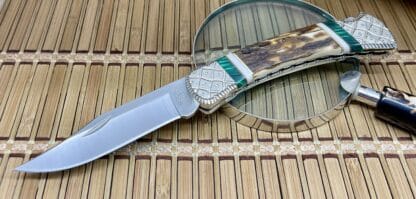 Wild Horse Custom Buck 110 Mammoth Ivory and Malachite Lockback Knife #1 of 3 - Image 2
