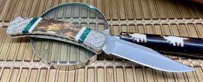 Wild Horse Custom Buck 110 Mammoth Ivory and Malachite Lockback Knife #1 of 3 - Image 3