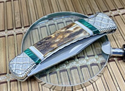 Wild Horse Custom Buck 110 Mammoth Ivory and Malachite Lockback Knife #1 of 3 - Image 5
