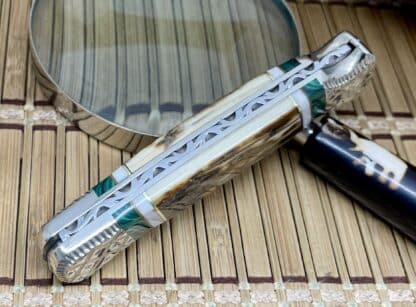 Wild Horse Custom Buck 110 Mammoth Ivory and Malachite Lockback Knife #1 of 3 - Image 4