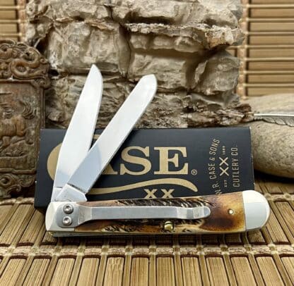 Case XX Burnt Bone Stag Trapper Knife | Clip Pocket 65345