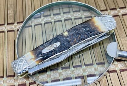 Case XX Engraved Peachseed Amber Bone Trapper – Wild Horse Customs #031/100 - Image 3