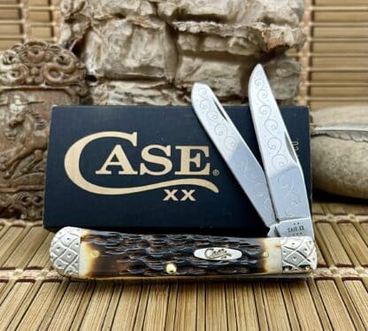 Case XX Engraved Amber Bone Trapper w/ Pocket Clip – Wild Horse Customs #025/100 - Image 4