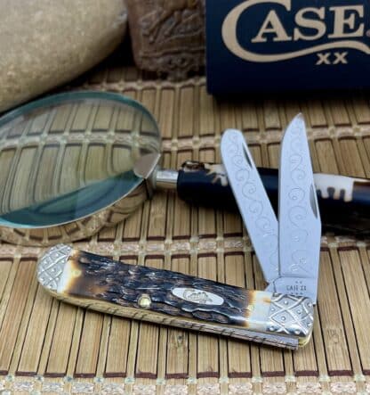Case XX Engraved Amber Bone Trapper w/ Pocket Clip – Wild Horse Customs #025/100 - Image 3