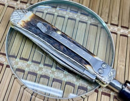 Case XX Engraved Amber Bone Trapper w/ Pocket Clip – Wild Horse Customs #025/100 - Image 2