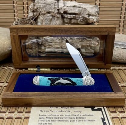 Yellowhorse Turquoise Dolphin Mini Copperlock Knife – Case XX USA Custom - Image 3