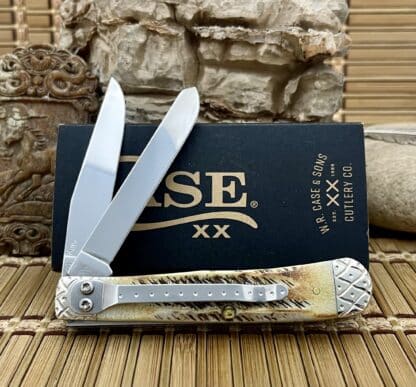 Engraved Bone Stag Trapper Pocket Knife